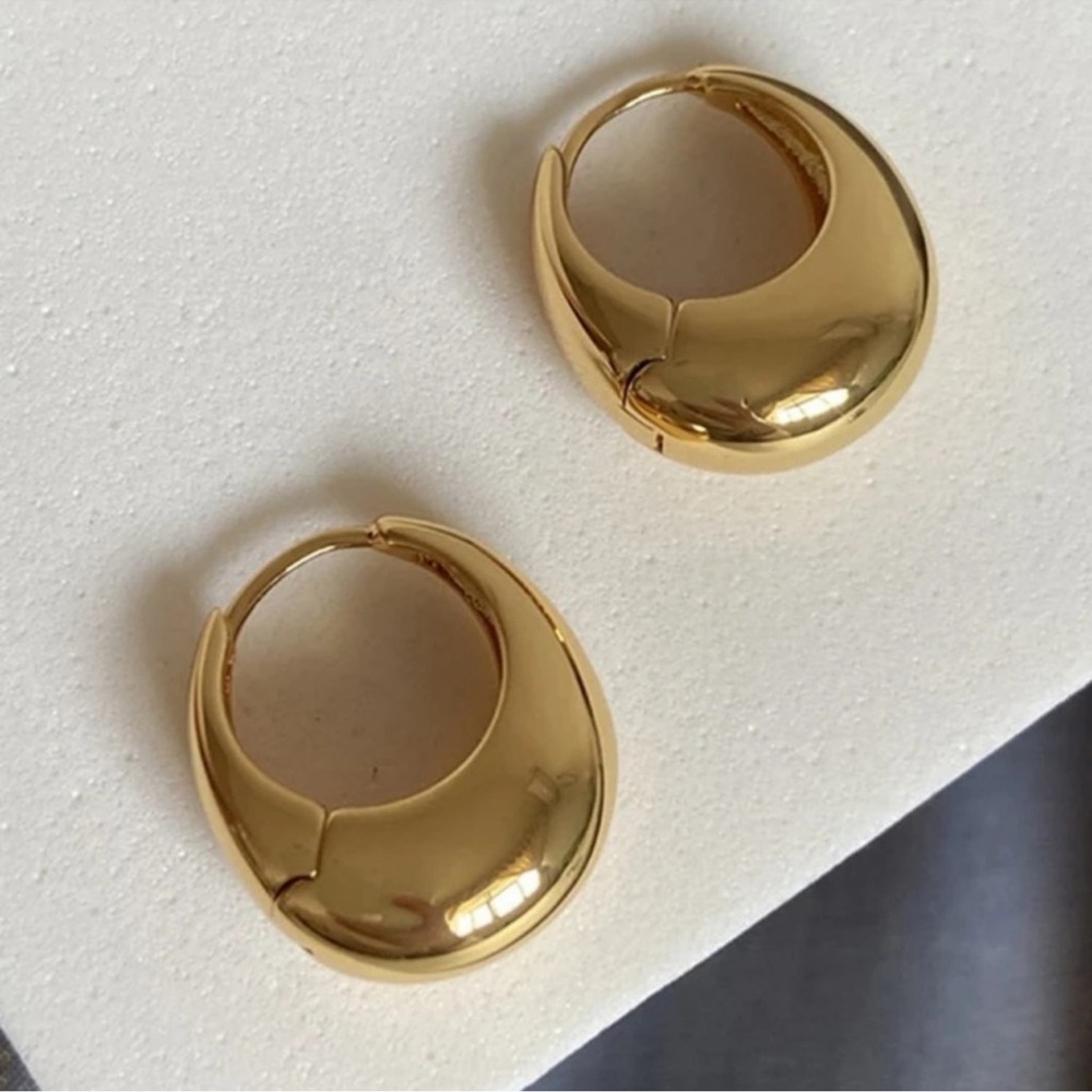 Gold Chunky French Glossy Hoop Earrings